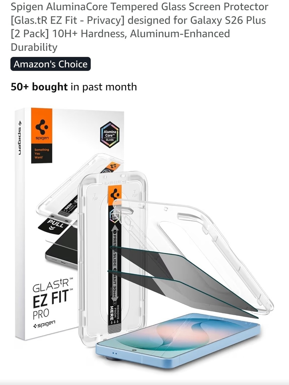 Spigen AluminaCore Tempered Glass Screen Protector [Glas.tR EZ Fit - Privacy]